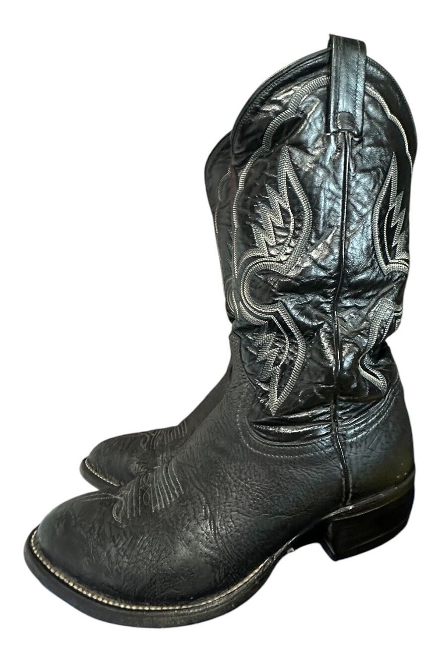 VTG Tony Lama Mens 8.5 EE Western Cowboy Boot Black Shrunken Bull Leather 6250